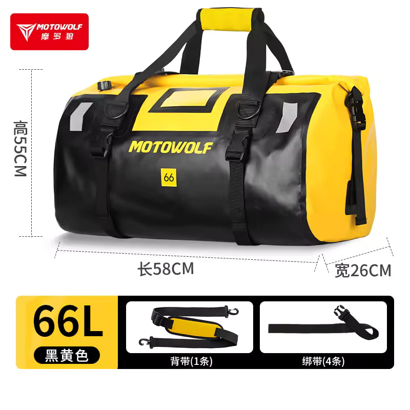 MOTOWOLF | Motorcycle Tail Bag - 66L Waterproof | MDL0717 | Duffel Bag for Touring Adventure, Camping, Cycling - BLACK YELLOW