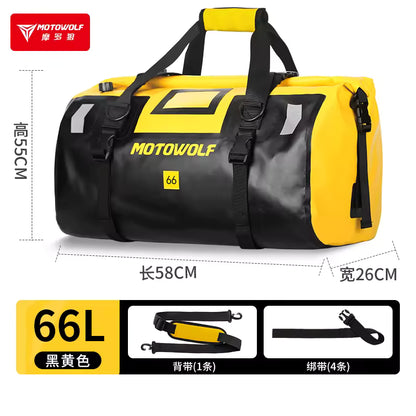 MOTOWOLF | Motorcycle Tail Bag - 66L Waterproof | MDL0717 | Duffel Bag for Touring Adventure, Camping, Cycling - BLACK YELLOW