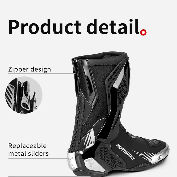 MOTOWOLF BO1 Racing Motorcycle Riding Boots for Unisex | Reinforced Protection, Anti-Slip Sole, All-Weather Riding Boots - BLACK RED