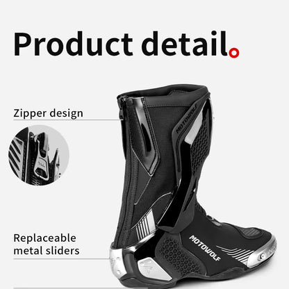 MOTOWOLF BO1 Racing Motorcycle Riding Boots for Unisex | Reinforced Protection, Anti-Slip Sole, All-Weather Riding Boots - BLACK RED