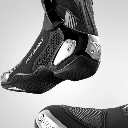 MOTOWOLF BO1 Racing Motorcycle Riding Boots for Unisex | Reinforced Protection, Anti-Slip Sole, All-Weather Riding Boots - BLACK RED