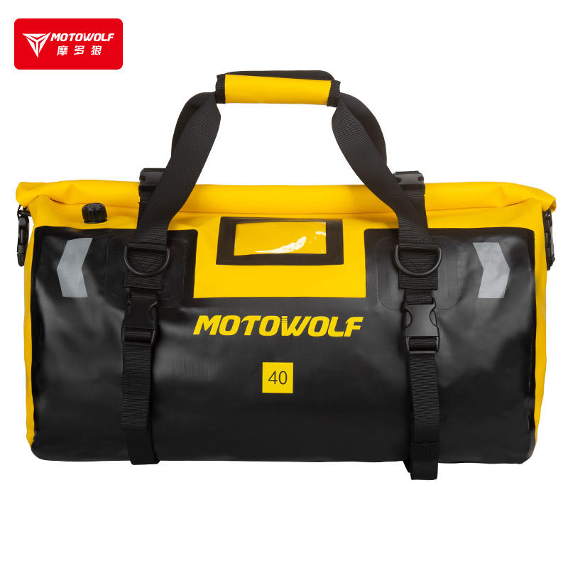 MOTOWOLF | Motorcycle Tail Bag - 40L Waterproof | Duffel Bag for Touring Adventure, Camping, Cycling - Yellow Black