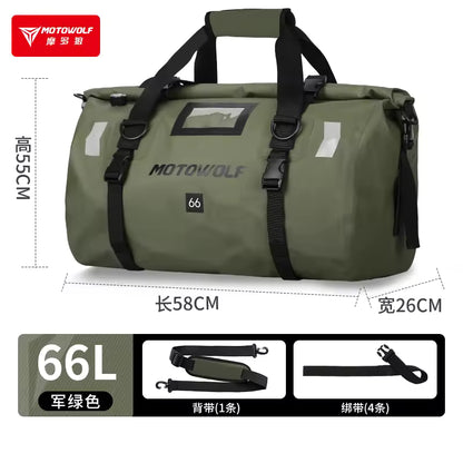 MOTOWOLF | Motorcycle Tail Bag - 66L Waterproof | MDL0717 | Duffel Bag for Touring Adventure, Camping, Cycling - MILITARY GREEN