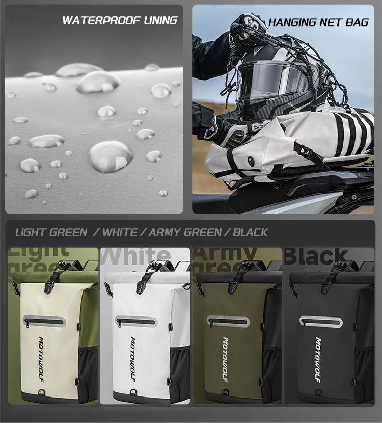 MOTOWOLF MB3 ADV EDITION | 30 litres | Portable nets | Expandable | Waterproof Riding Backpack with Net Bag Hydration Drinking Straw Water Storage Bag - Light green