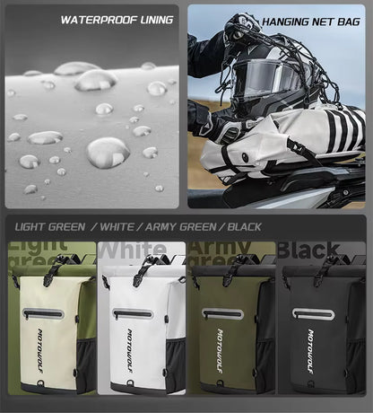 MOTOWOLF MB3 ADV EDITION | 30 litres | Portable nets | Expandable | Waterproof Riding Backpack with Net Bag Hydration Drinking Straw Water Storage Bag - Light green