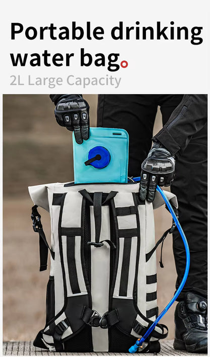 MOTOWOLF MB3 ADV EDITION | 30 litres | Portable nets | Expandable | Waterproof Riding Backpack with Net Bag Hydration Drinking Straw Water Storage Bag - Light green