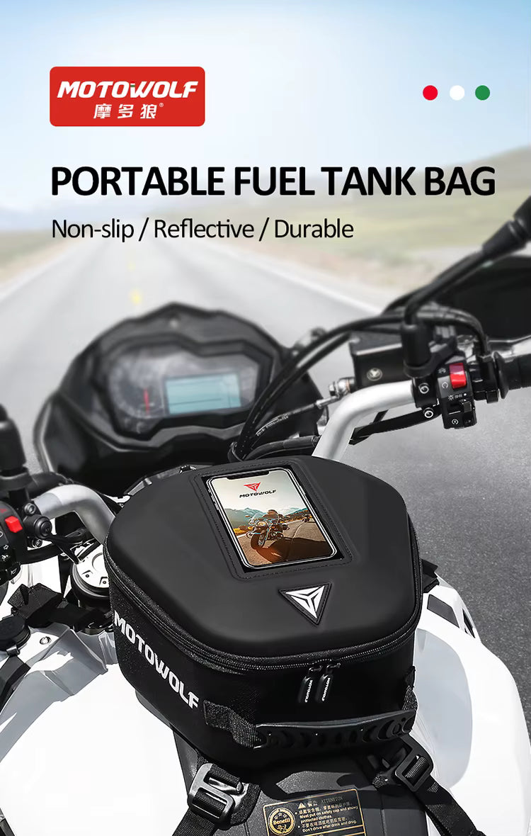 MOTOWOLF Motorcycle Fuel tank Bag MDL0702 | Waterproof | Antislip | For All Motorcycles  - BLACK