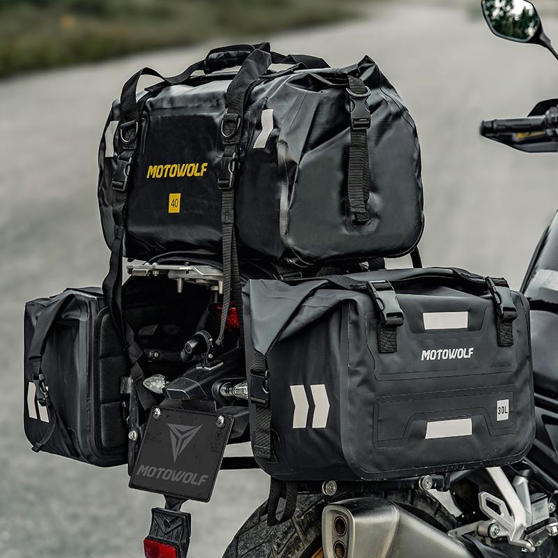 MOTOWOLF HYPERTOUR MDL0720 | 1 Pair | Waterproof Motorcycle Saddle Bags | 30 litres *2 side | Side Bags for Motorbike Travel - BLACK
