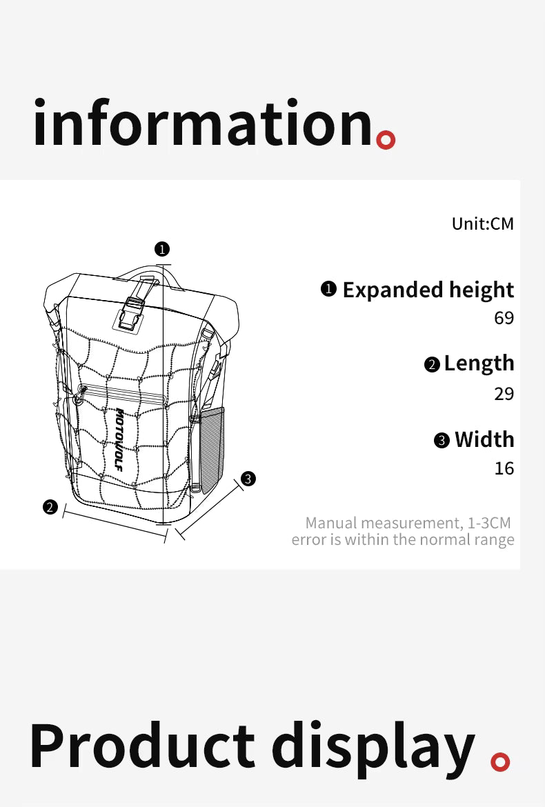 MOTOWOLF MB3 ADV EDITION | 30 litres | Portable nets | Expandable | Waterproof Riding Backpack with Net Bag Hydration Drinking Straw Water Storage Bag - Light green