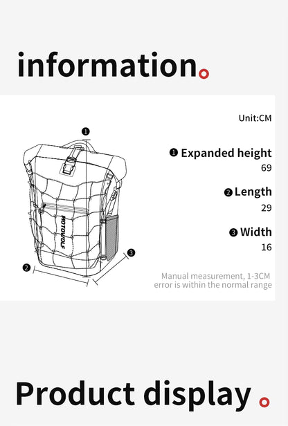 MOTOWOLF MB3 ADV EDITION | 30 litres | Portable nets | Expandable | Waterproof Riding Backpack with Net Bag Hydration Drinking Straw Water Storage Bag - Light green