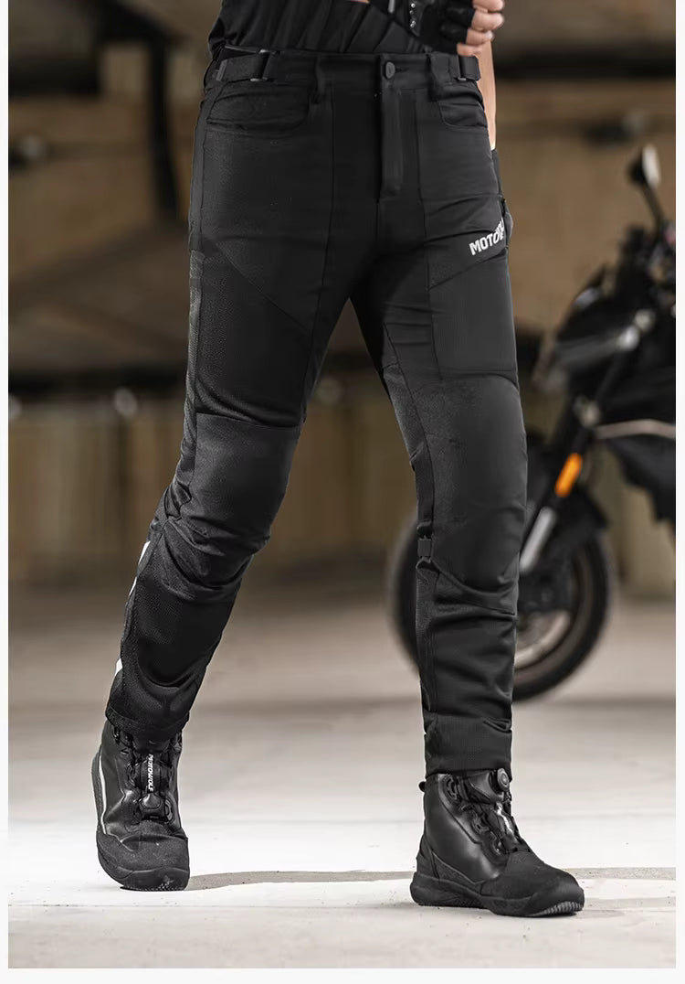 MOTOWOLF TM5 Motorcycle Riding Pants for Men | CE Level 1 Armoured Riding Pants with Knee & Hip Protectors | Breathable Mesh Touring Pants | Black