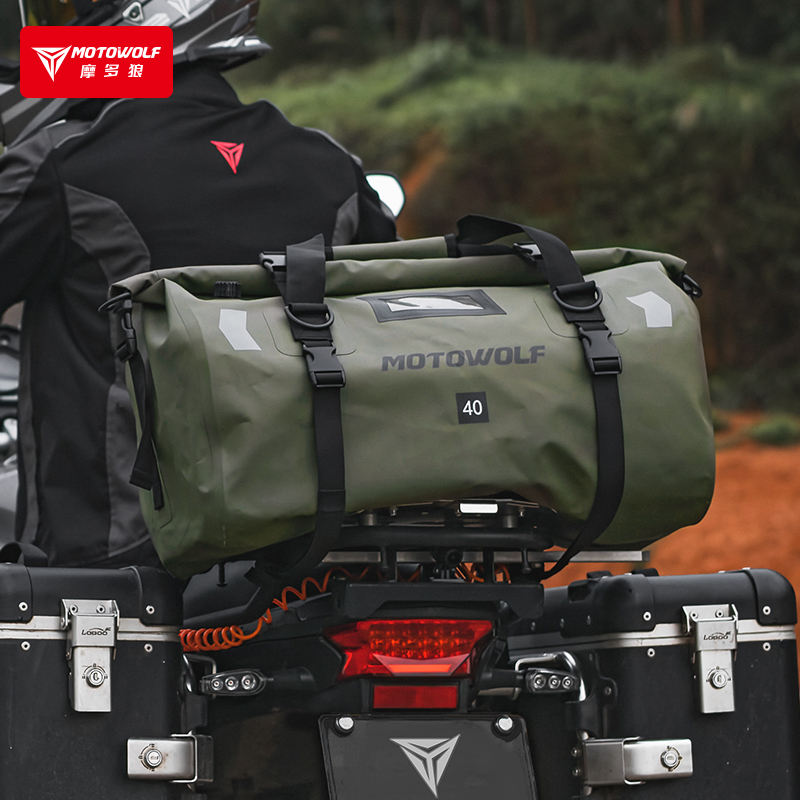 MOTOWOLF | Motorcycle Tail Bag - 40L Waterproof | Duffel Bag for Touring Adventure, Camping, Cycling - Green