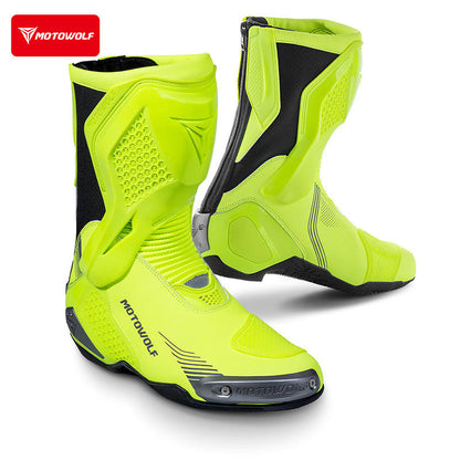 MOTOWOLF BO1 Racing Motorcycle Riding Boots for Unisex | Reinforced Protection, Anti-Slip Sole, All-Weather Riding Boots - Hi-WIz ( NEON )