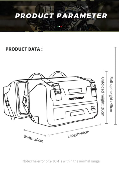 MOTOWOLF HYPERTOUR MDL0720 | 1 Pair | Waterproof Motorcycle Saddle Bags | 30 litres *2 side | Side Bags for Motorbike Travel - Military Green
