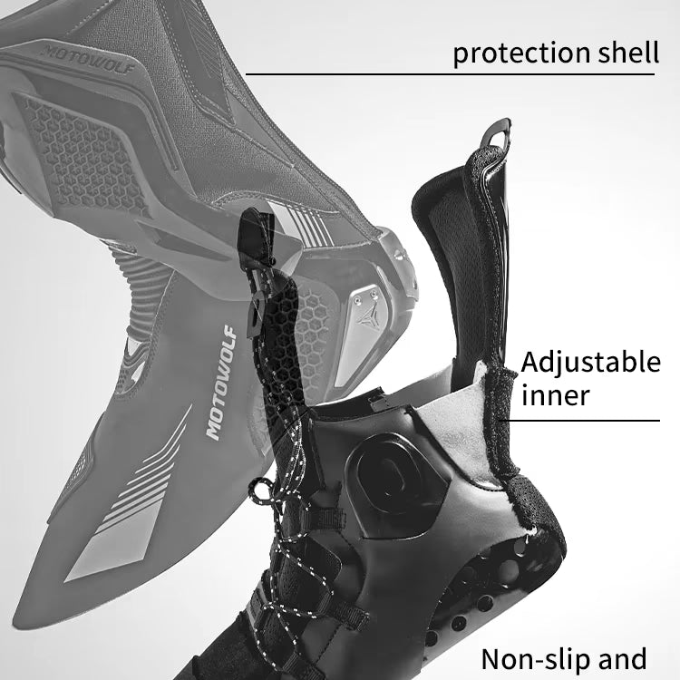 MOTOWOLF BO1 Racing Motorcycle Riding Boots for Unisex | Reinforced Protection, Anti-Slip Sole, All-Weather Riding Boots - BLACK RED