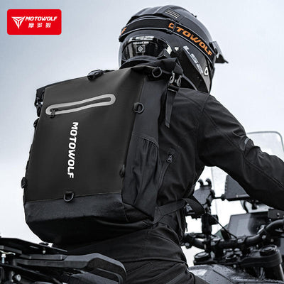 MOTOWOLF MB3 ADV EDITION | 30 litres | Portable nets | Expandable | Waterproof Riding Backpack with Net Bag Hydration Drinking Straw Water Storage Bag - BLACK
