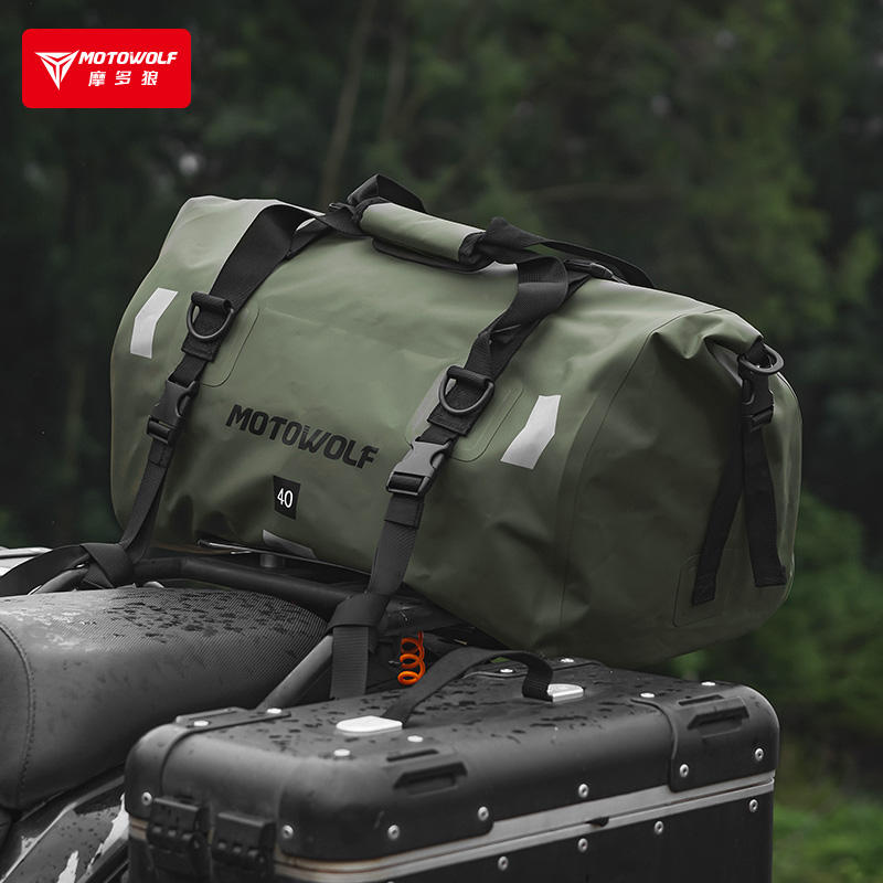 MOTOWOLF | Motorcycle Tail Bag - 40L Waterproof | Duffel Bag for Touring Adventure, Camping, Cycling - Green