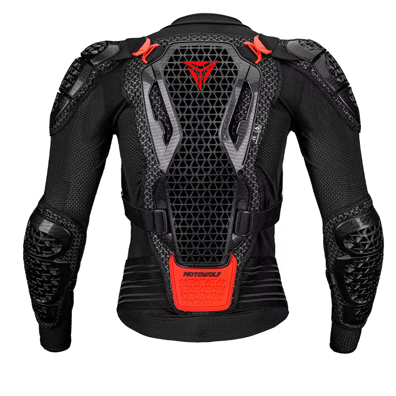 Motowolf Waterproof Mesh Body Protector | CE Level 2 Certified | Four Season | PG1 | Motorcycle Jackets | Anti Fall | Off-road Riding Body Armor - BLACK / RED