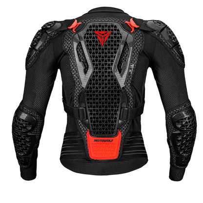 Motowolf Waterproof Mesh Body Protector | CE Level 2 Certified | Four Season | PG1 | Motorcycle Jackets | Anti Fall | Off-road Riding Body Armor - BLACK / RED