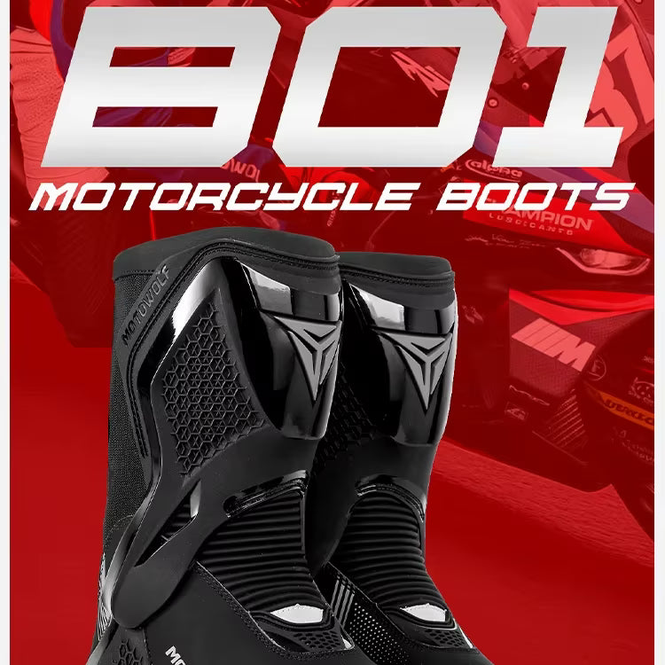 MOTOWOLF BO1 Racing Motorcycle Riding Boots for Unisex | Reinforced Protection, Anti-Slip Sole, All-Weather Riding Boots - BLACK RED
