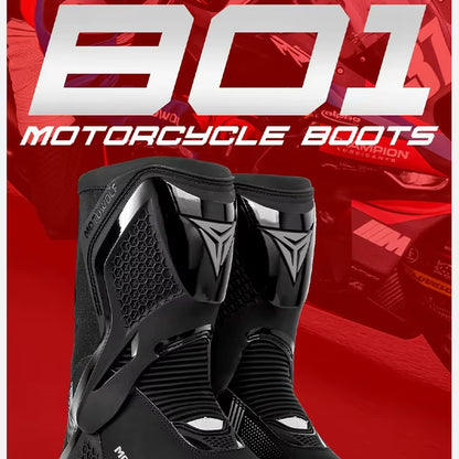 MOTOWOLF BO1 Racing Motorcycle Riding Boots for Unisex | Reinforced Protection, Anti-Slip Sole, All-Weather Riding Boots - BLACK RED