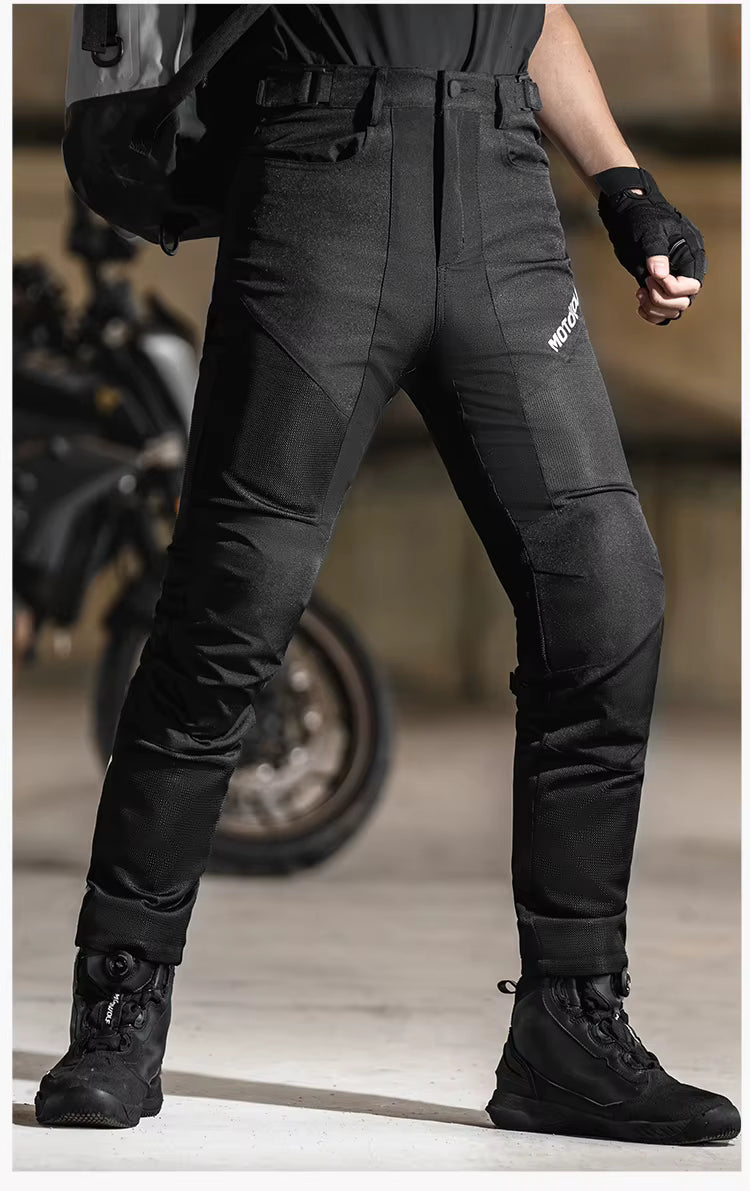 MOTOWOLF TM5 Motorcycle Riding Pants for Men | CE Level 1 Armoured Riding Pants with Knee & Hip Protectors | Breathable Mesh Touring Pants | Black