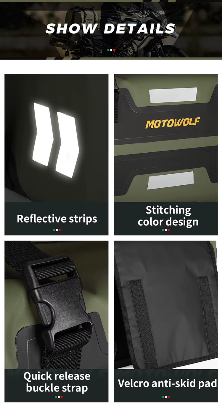 MOTOWOLF HYPERTOUR MDL0720 | 1 Pair | Waterproof Motorcycle Saddle Bags | 30 litres *2 side | Side Bags for Motorbike Travel - Military Green