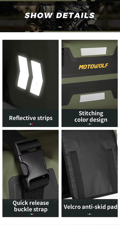 MOTOWOLF HYPERTOUR MDL0720 | 1 Pair | Waterproof Motorcycle Saddle Bags | 30 litres *2 side | Side Bags for Motorbike Travel - Military Green
