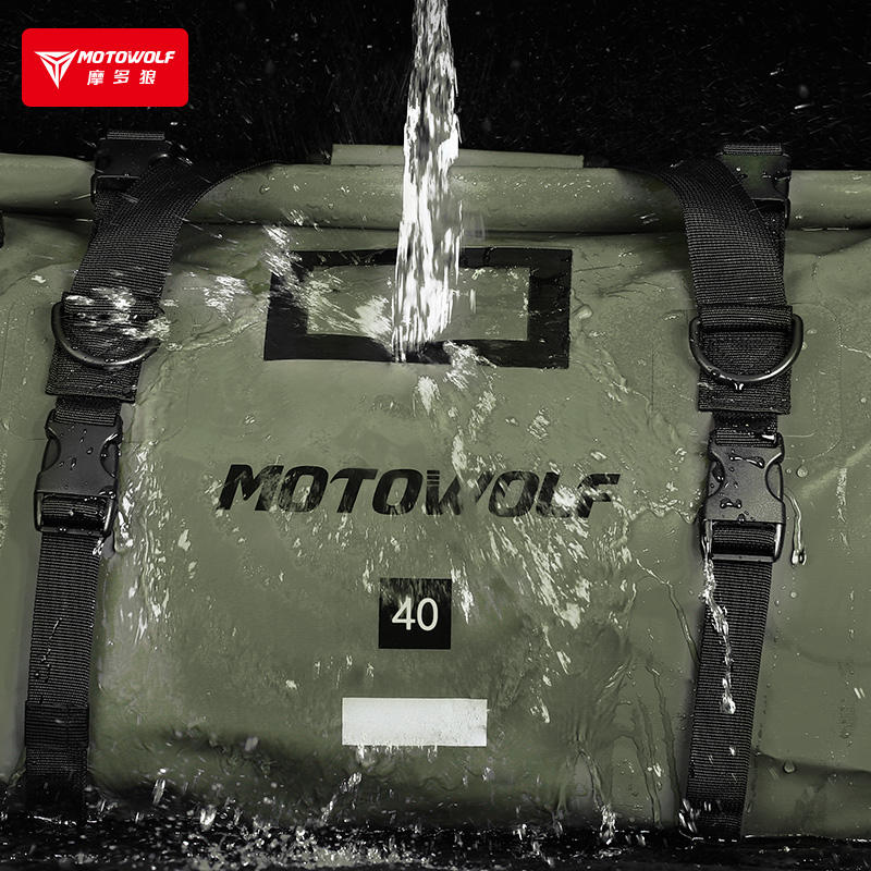 MOTOWOLF | Motorcycle Tail Bag - 40L Waterproof | Duffel Bag for Touring Adventure, Camping, Cycling - BLACK