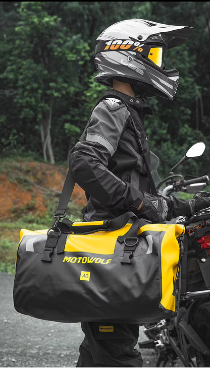 MOTOWOLF | Motorcycle Tail Bag - 40L Waterproof | Duffel Bag for Touring Adventure, Camping, Cycling - Yellow Black
