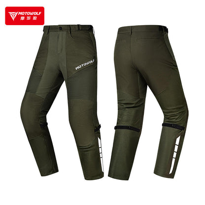 MOTOWOLF TM5 Motorcycle Riding Pants for Men | CE Level 1 Armoured Riding Pants with Knee & Hip Protectors | Breathable Mesh Touring Pants | Olive Green