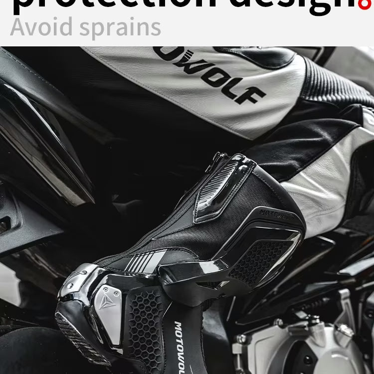 MOTOWOLF BO1 Racing Motorcycle Riding Boots for Unisex | Reinforced Protection, Anti-Slip Sole, All-Weather Riding Boots - BLACK RED