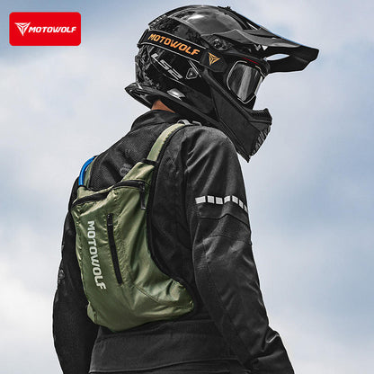 MOTOWOLF MB7 Hydration Backpack( 6l capacity ) with ( 2 ltrs ) bladder | Waterproof | Ideal for motorcycle riders | 2025 Edition - Army Green