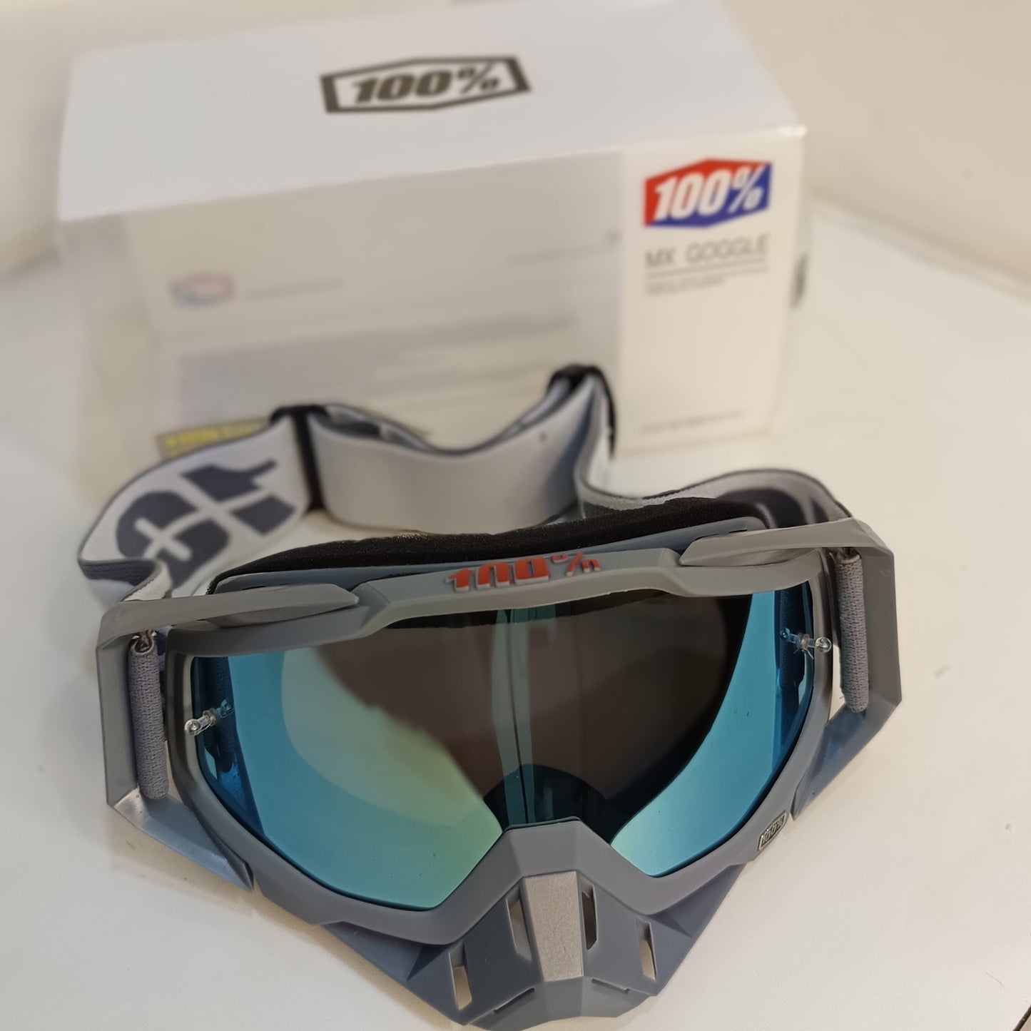 100% motocross goggle grey with blue tinted - 1 YEAR WARRANTY