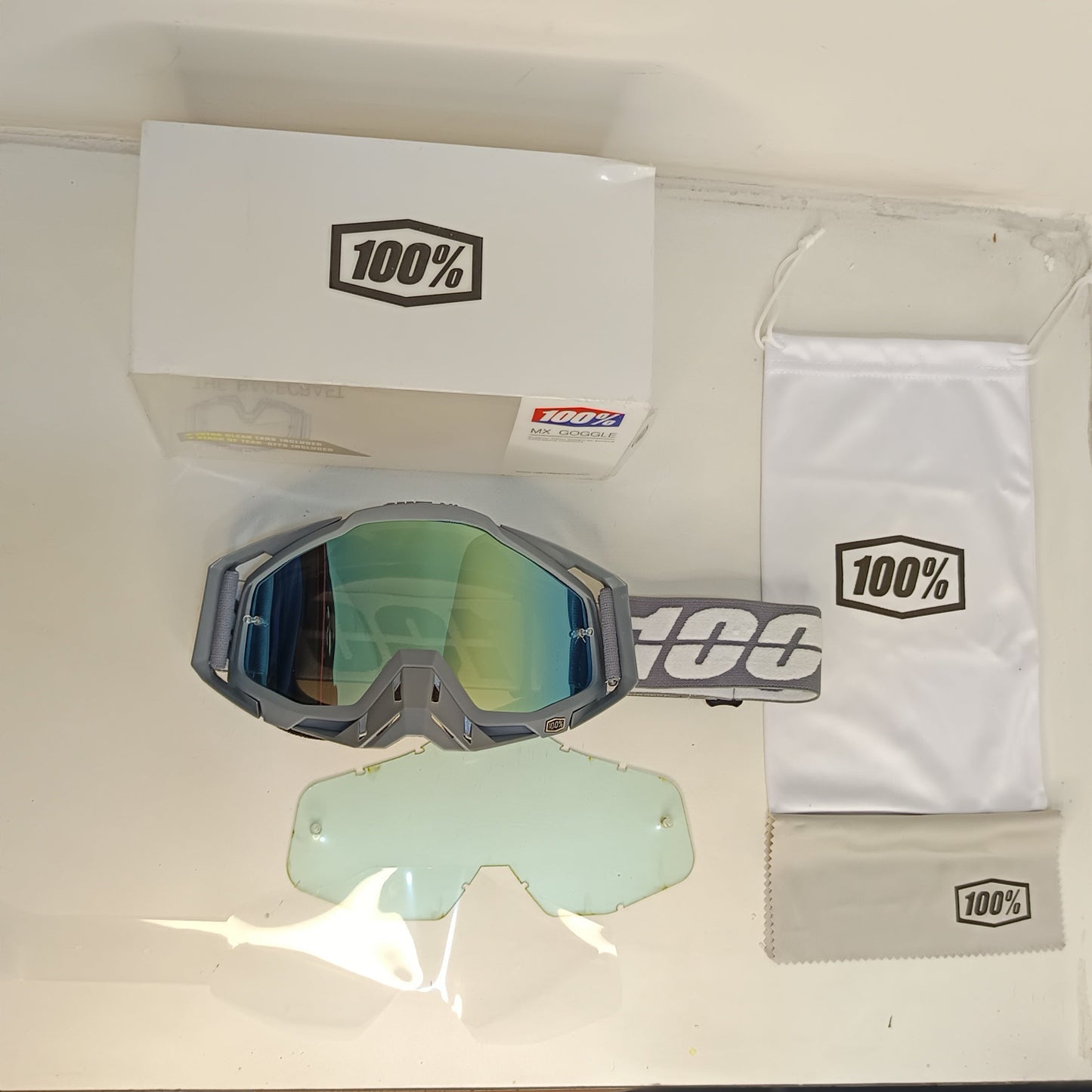 100% motocross goggle grey with blue tinted - 1 YEAR WARRANTY