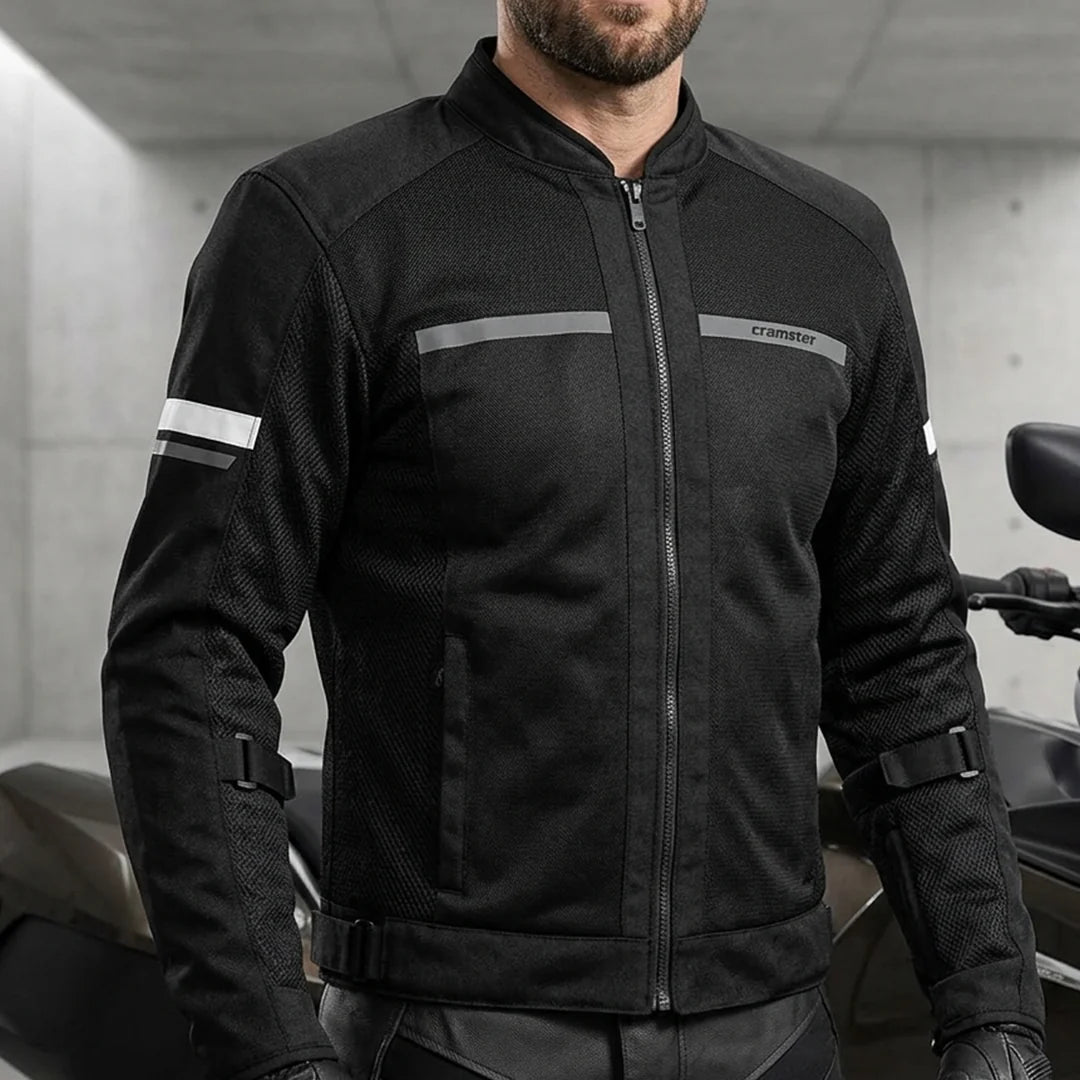 CRAMSTER Breezer Jacket Black White Motorcycle Riding Jacket Protective Mesh Jacket