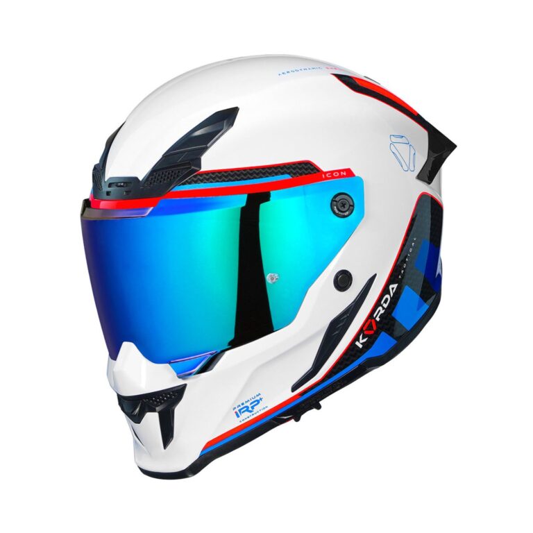 KORDA ICON TOKIO GLOSS WHITE BLUE FULL FACE HELMET- ECE AND ISI CERTIFIED