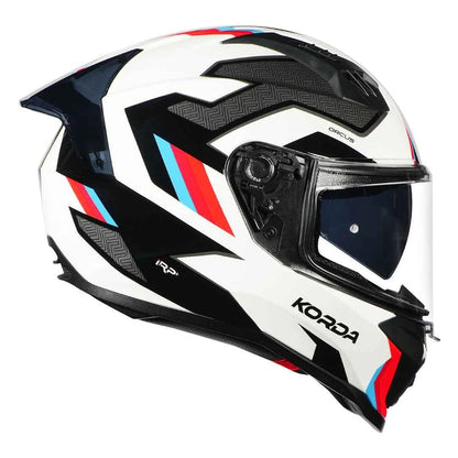 HELMET KORDA EVO ORCUS GLOSS WHITE BLUE RED M W/P FULL FACE HELMET ISI CERTIFIED