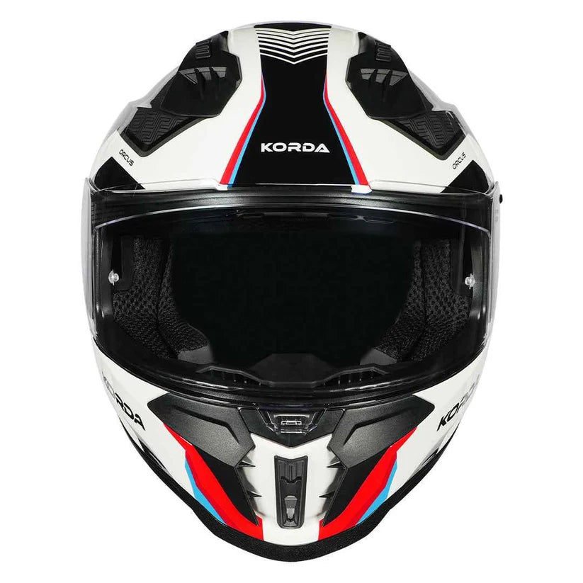 HELMET KORDA EVO ORCUS GLOSS WHITE BLUE RED M W/P FULL FACE HELMET ISI CERTIFIED