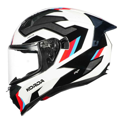 HELMET KORDA EVO ORCUS GLOSS WHITE BLUE RED M W/P FULL FACE HELMET ISI CERTIFIED