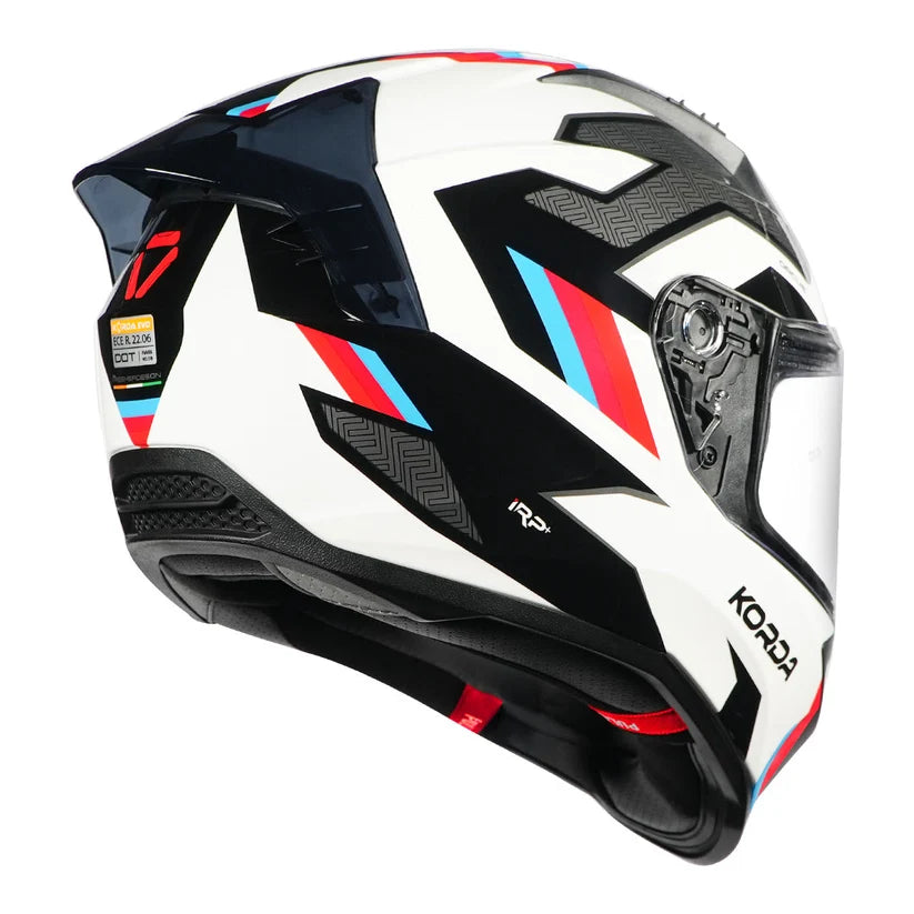HELMET KORDA EVO ORCUS GLOSS WHITE BLUE RED M W/P FULL FACE HELMET ISI CERTIFIED