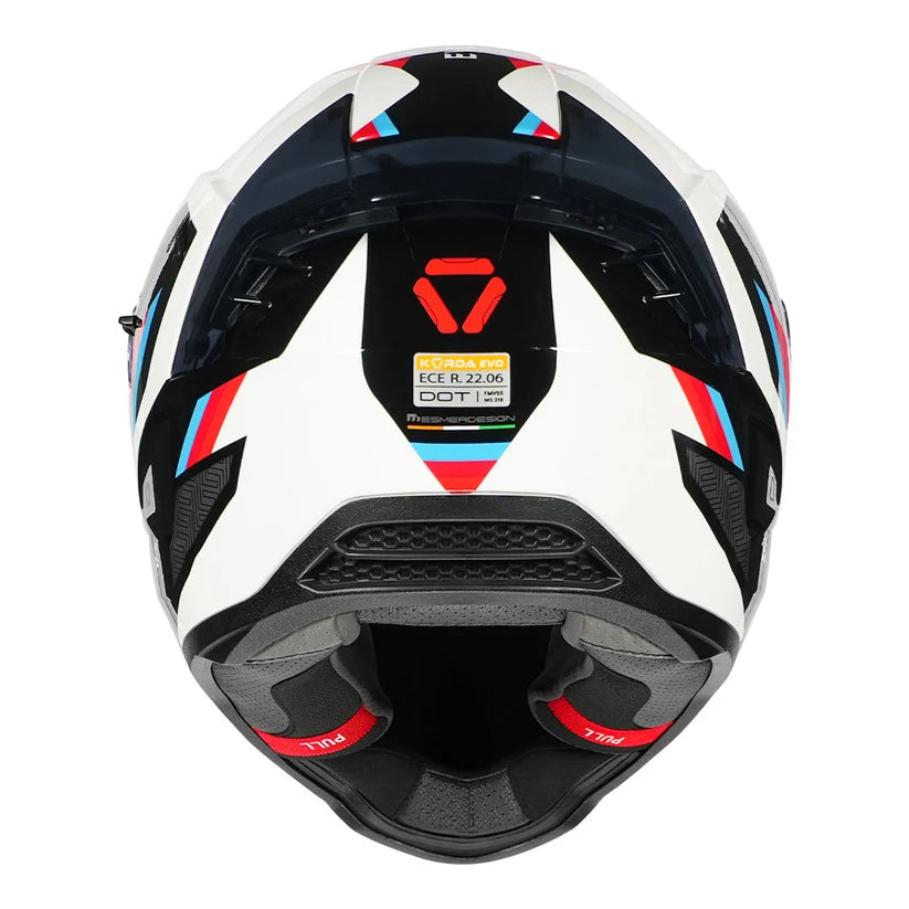 HELMET KORDA EVO ORCUS GLOSS WHITE BLUE RED M W/P FULL FACE HELMET ISI CERTIFIED