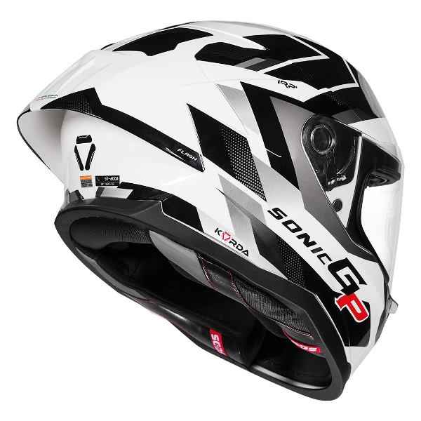 KORDA SONIC GP FLASH GLOSS WHITE BLACK FULL FACE HELMET- ECE AND ISI CERTIFIED