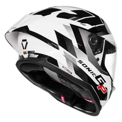 KORDA SONIC GP FLASH GLOSS WHITE BLACK FULL FACE HELMET- ECE AND ISI CERTIFIED