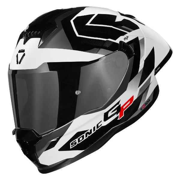 KORDA SONIC GP FLASH GLOSS WHITE BLACK FULL FACE HELMET- ECE AND ISI CERTIFIED