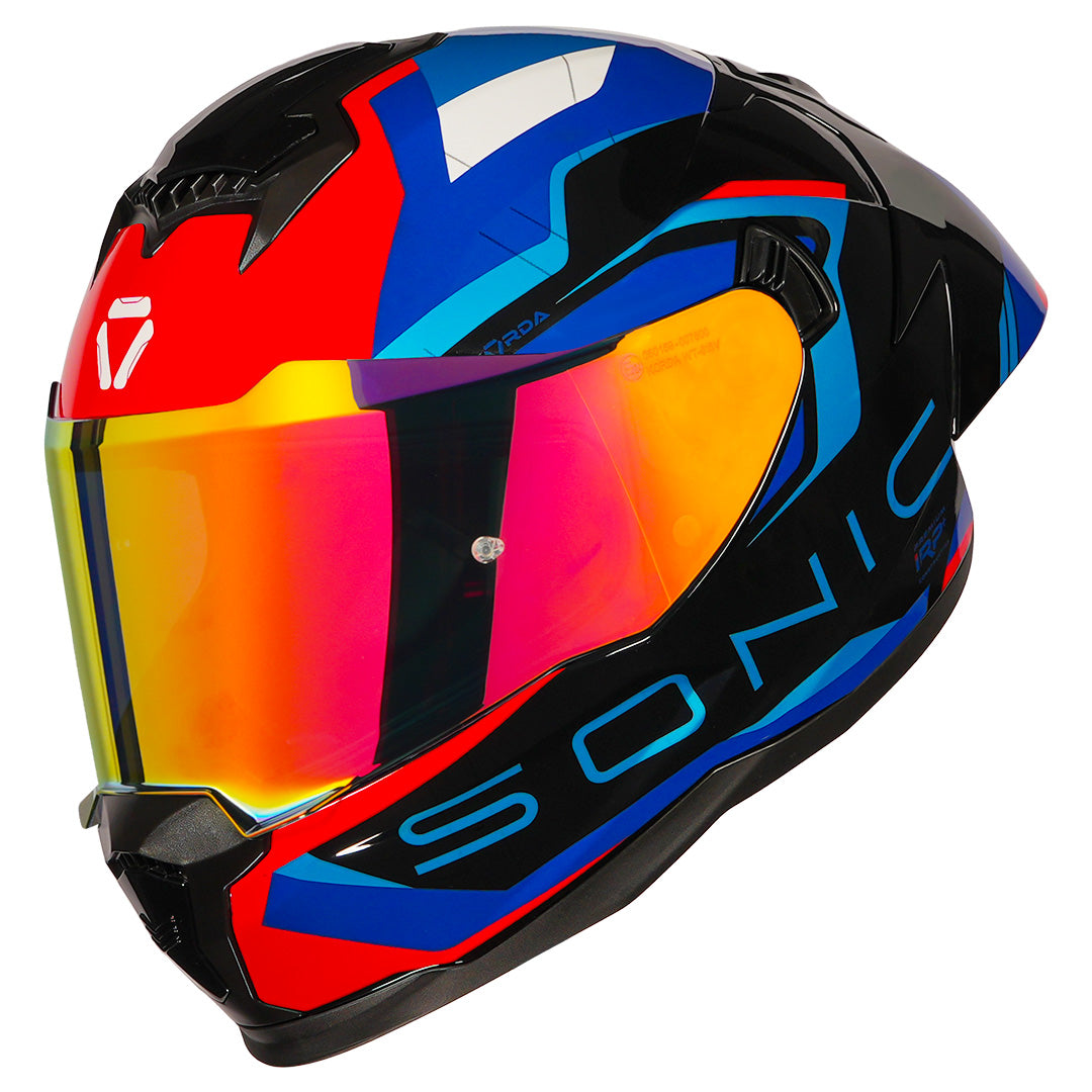 Korda Sonic GP Roadlion Helmet Red & Blue FULL FACE HELMET- ECE AND ISI CERTIFIED