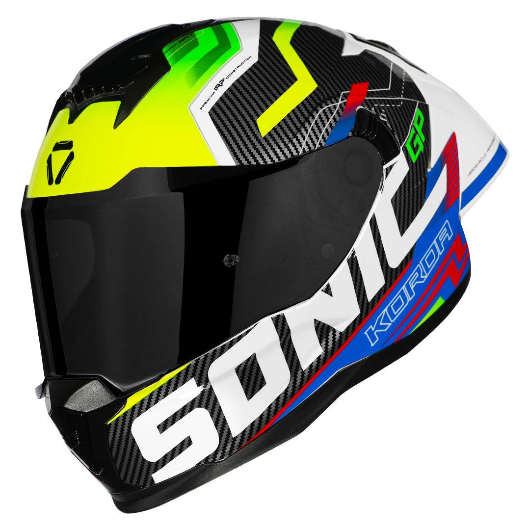 KORDA SONIC GP SPI-D MULTI Fluorescent Yellow FULL FACE HELMET- ECE AND ISI CERTIFIED