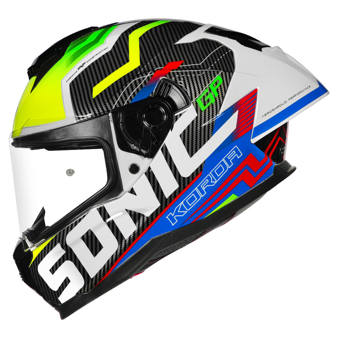 KORDA SONIC GP SPI-D MULTI Fluorescent Yellow FULL FACE HELMET- ECE AND ISI CERTIFIED