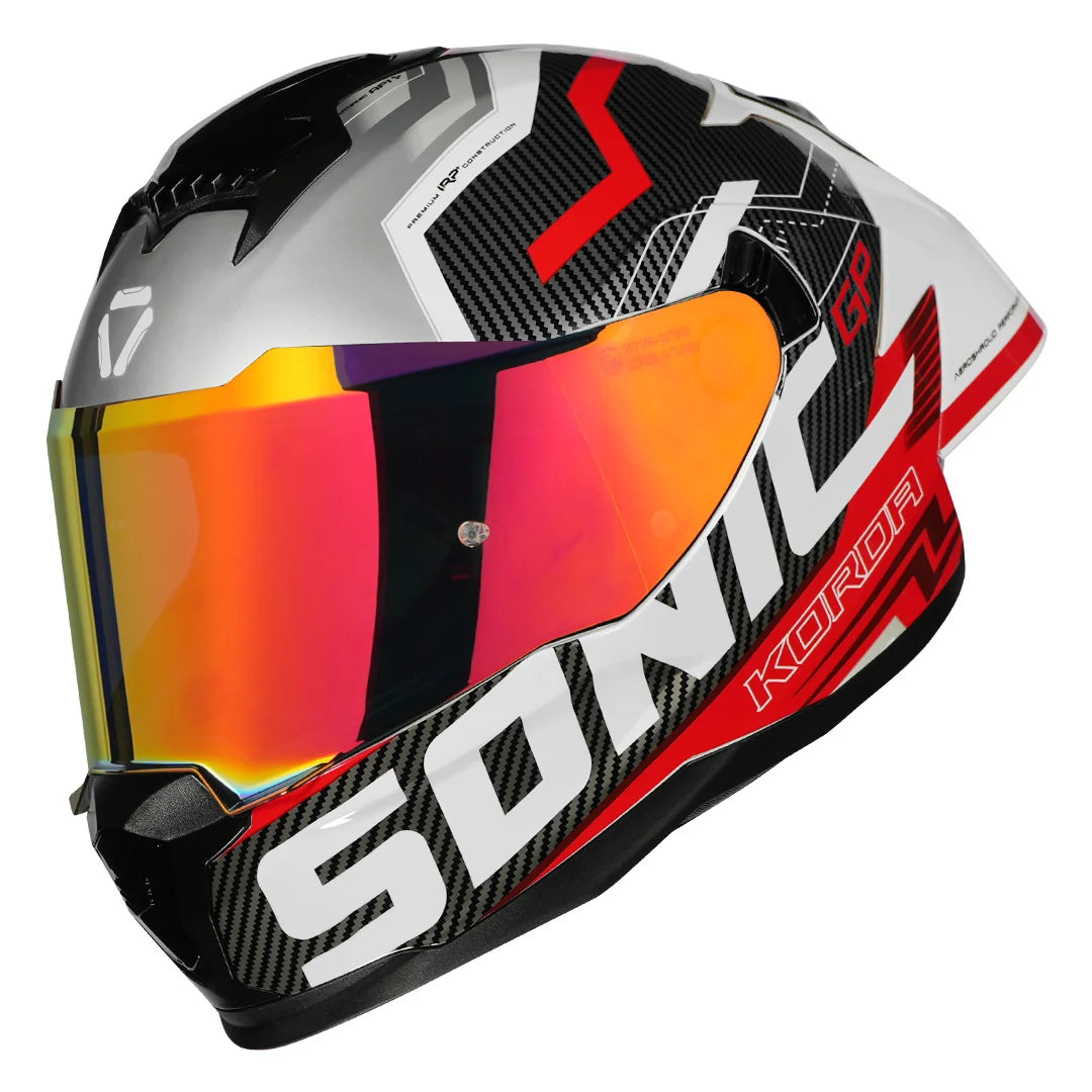 KORDA SONIC GP SPI-D GLOSS WHITE RED FULL FACE HELMET- ECE AND ISI CERTIFIED