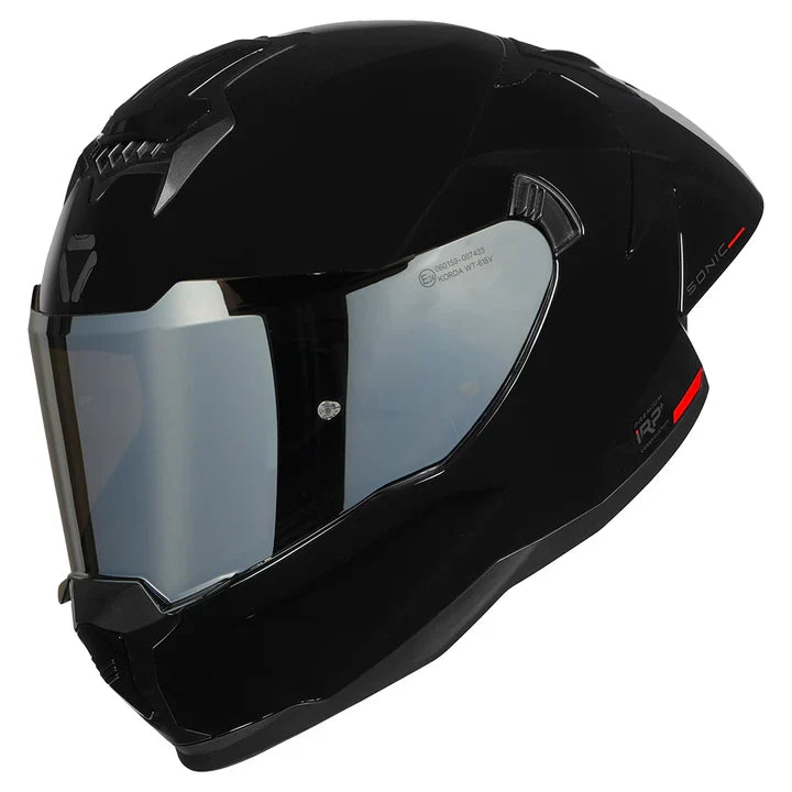 KORDA SONIC GP SOLID GLOSS BLACK W/V FULL FACE HELMET - ECE AND ISI CERTIFIED